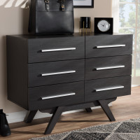 Baxton Studio DC 5310-00-Dark Brown-Chest Auburn Mid-Century Modern Espresso Brown Finished Wood 6-Drawer Dresser